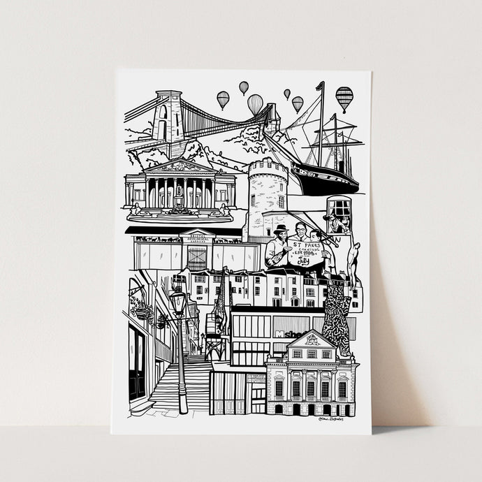 Black and White Bristol illustration print